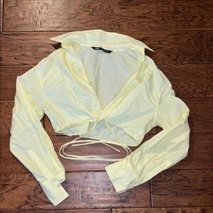Yellow Cropped Wrap Blouse